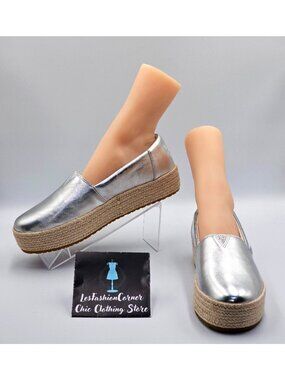 NWT TOMS Women's Silver Metallic Nappa Leather Valencia Espadrille Size 10 2476